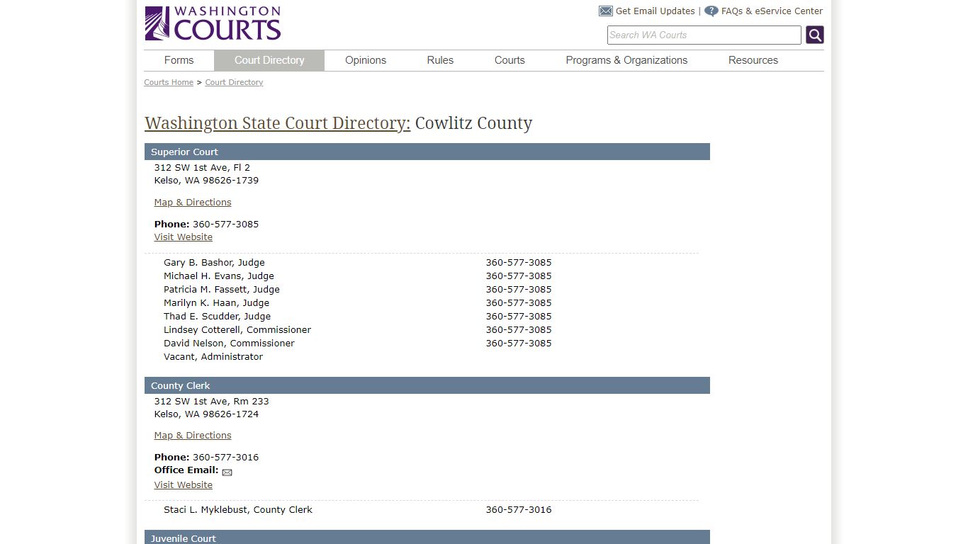 Washington State Courts - Court Directory